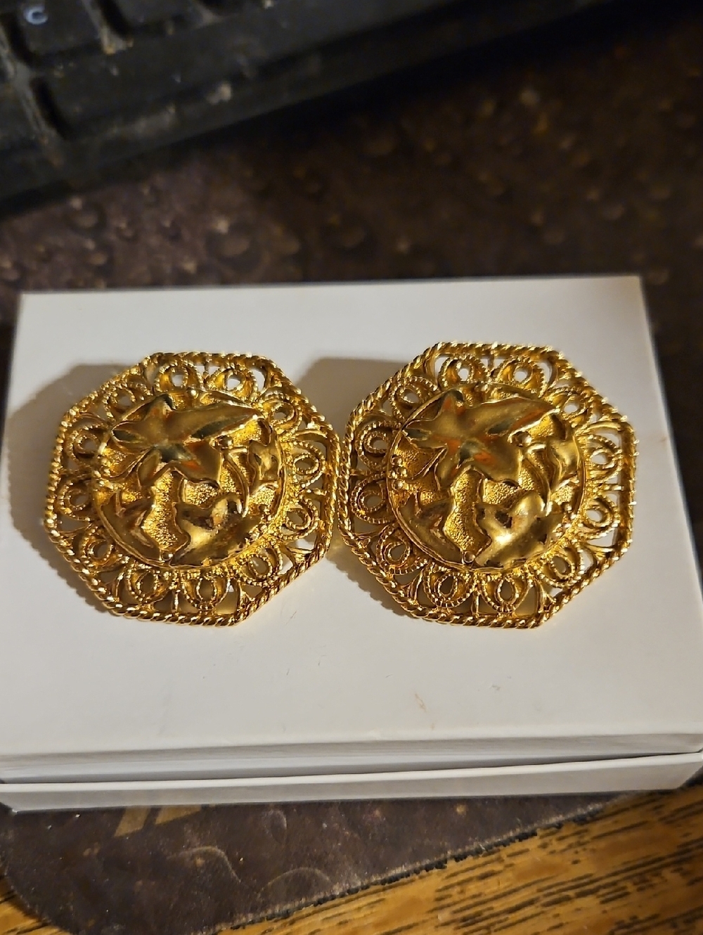 Barrera For Avon Goldtone Flowered Clip Earrings